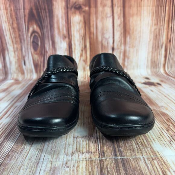 Clarks CORA BRAIDSHOE Size 10 Black Leather Braided Braid Loafers Flats Shoes - Picture 2 of 10